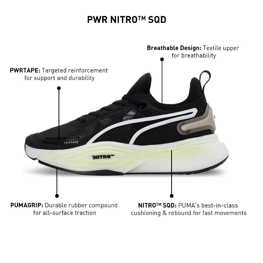 Puma Nitro Squad Black & White - Professional Gym & Running Shoes