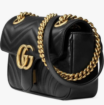 Gucci Style GG Marmont Quilted Leather Bag - Elegant Black & Gold