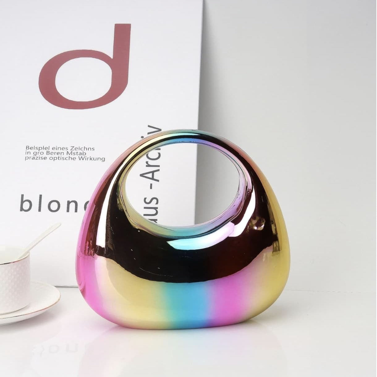 Luxury Rainbow Holographic Acrylic Clutch - Futuristic Metallic Handbag for Women