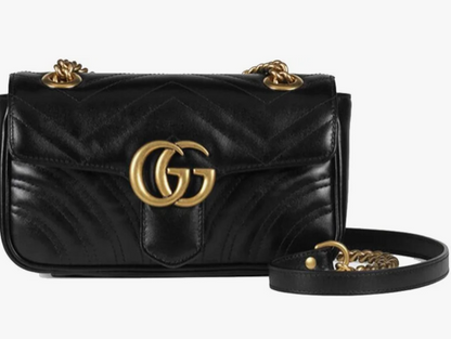 Gucci Style GG Marmont Quilted Leather Bag - Elegant Black & Gold