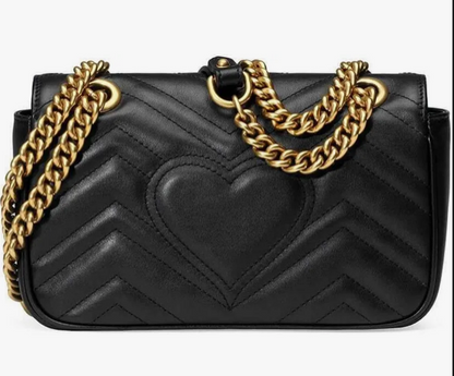 Gucci Style GG Marmont Quilted Leather Bag - Elegant Black & Gold