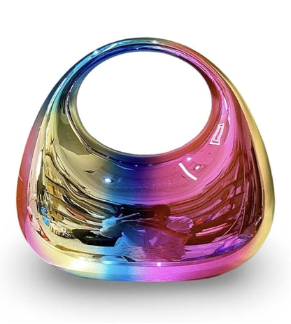 Luxury Rainbow Holographic Acrylic Clutch - Futuristic Metallic Handbag for Women