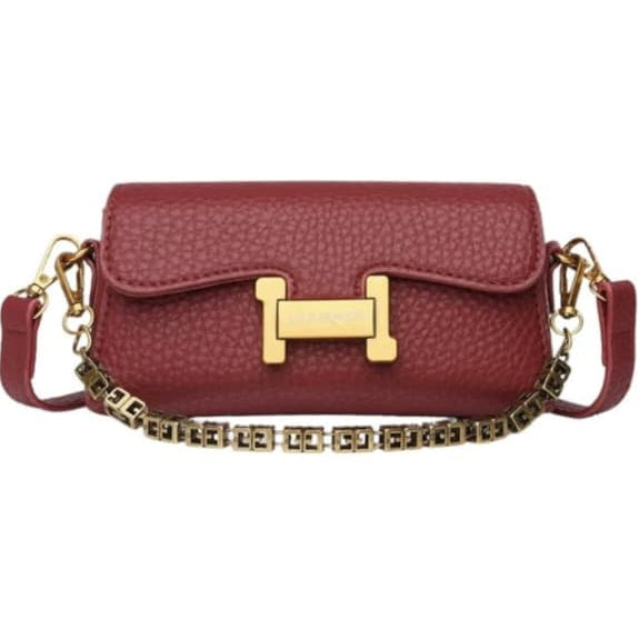 Luxury Textured Leather Sling Bag for Women - Trendy Small Crossbody Handbag with Designer Gold Chain & "H" Buckle