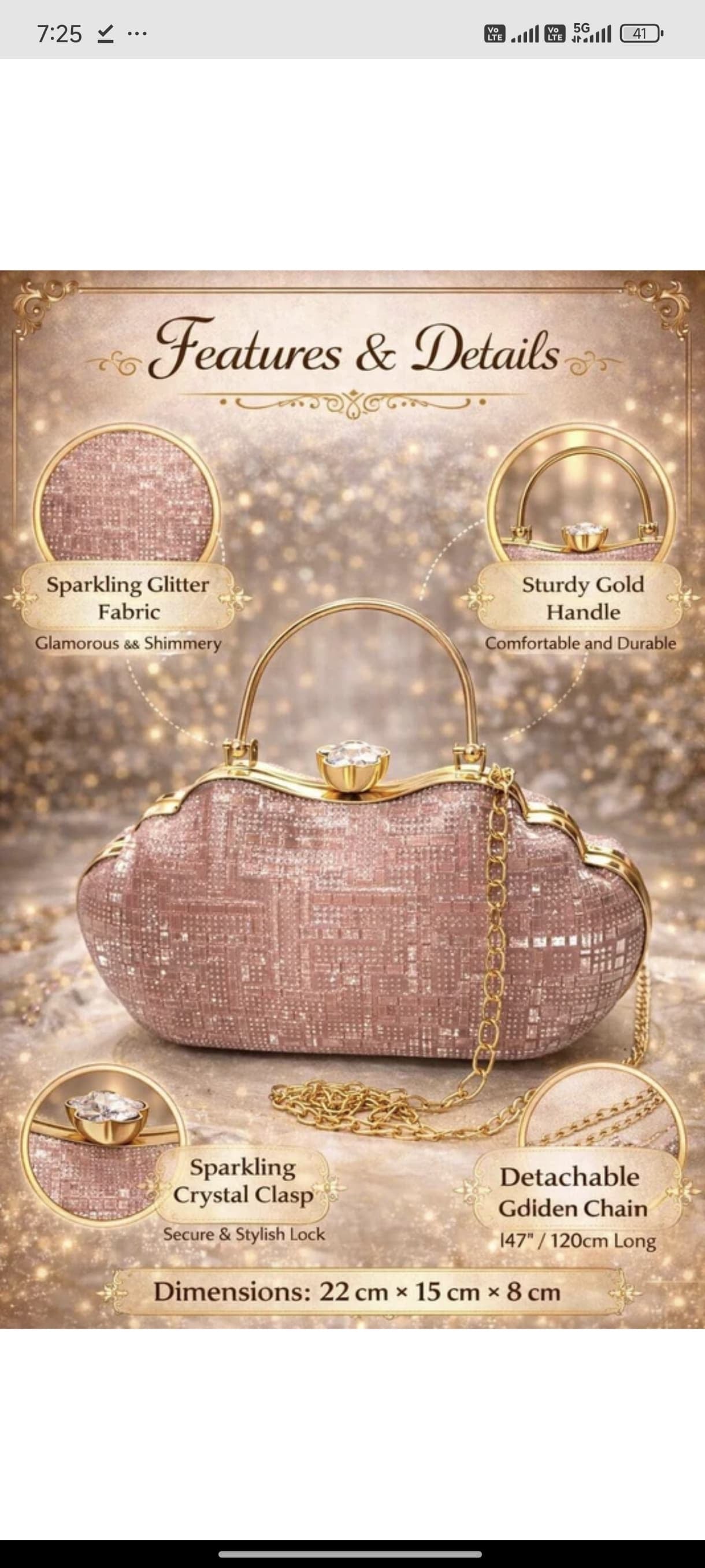 Luxury Pink Glitter Party Wear Clutch for Women - Elegant Bridal Handbag with Golden Handle