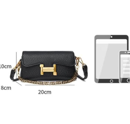 Luxury Textured Leather Sling Bag for Women - Trendy Small Crossbody Handbag with Designer Gold Chain & "H" Buckle