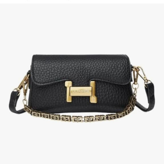 Luxury Textured Leather Sling Bag for Women - Trendy Small Crossbody Handbag with Designer Gold Chain & "H" Buckle