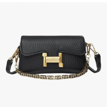 Luxury Textured Leather Sling Bag for Women - Trendy Small Crossbody Handbag with Designer Gold Chain & "H" Buckle