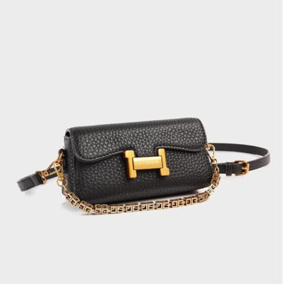 Luxury Textured Leather Sling Bag for Women - Trendy Small Crossbody Handbag with Designer Gold Chain & "H" Buckle