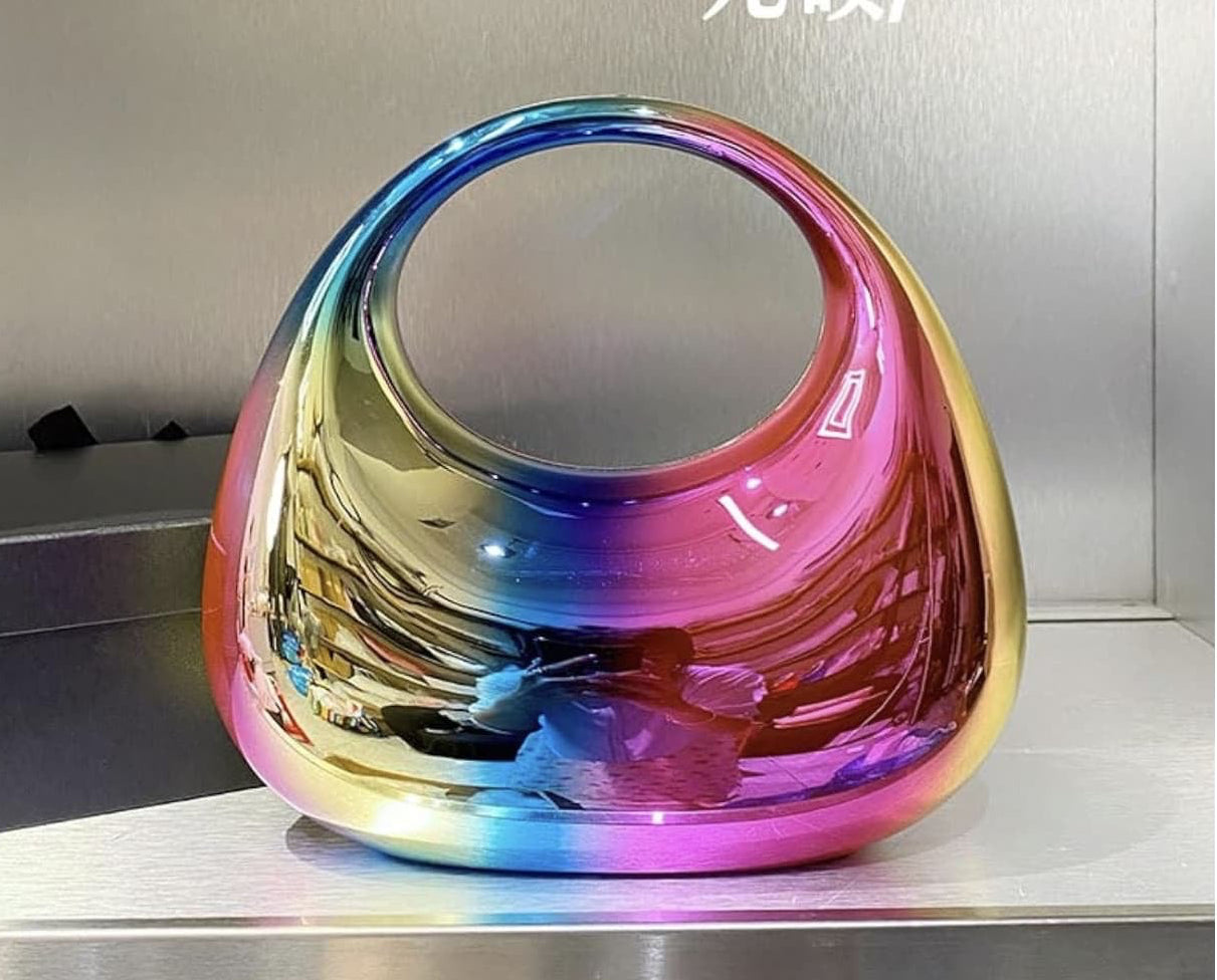 Luxury Rainbow Holographic Acrylic Clutch - Futuristic Metallic Handbag for Women
