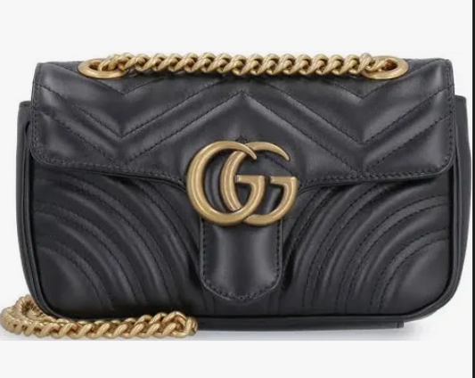 Gucci Style GG Marmont Quilted Leather Bag - Elegant Black & Gold