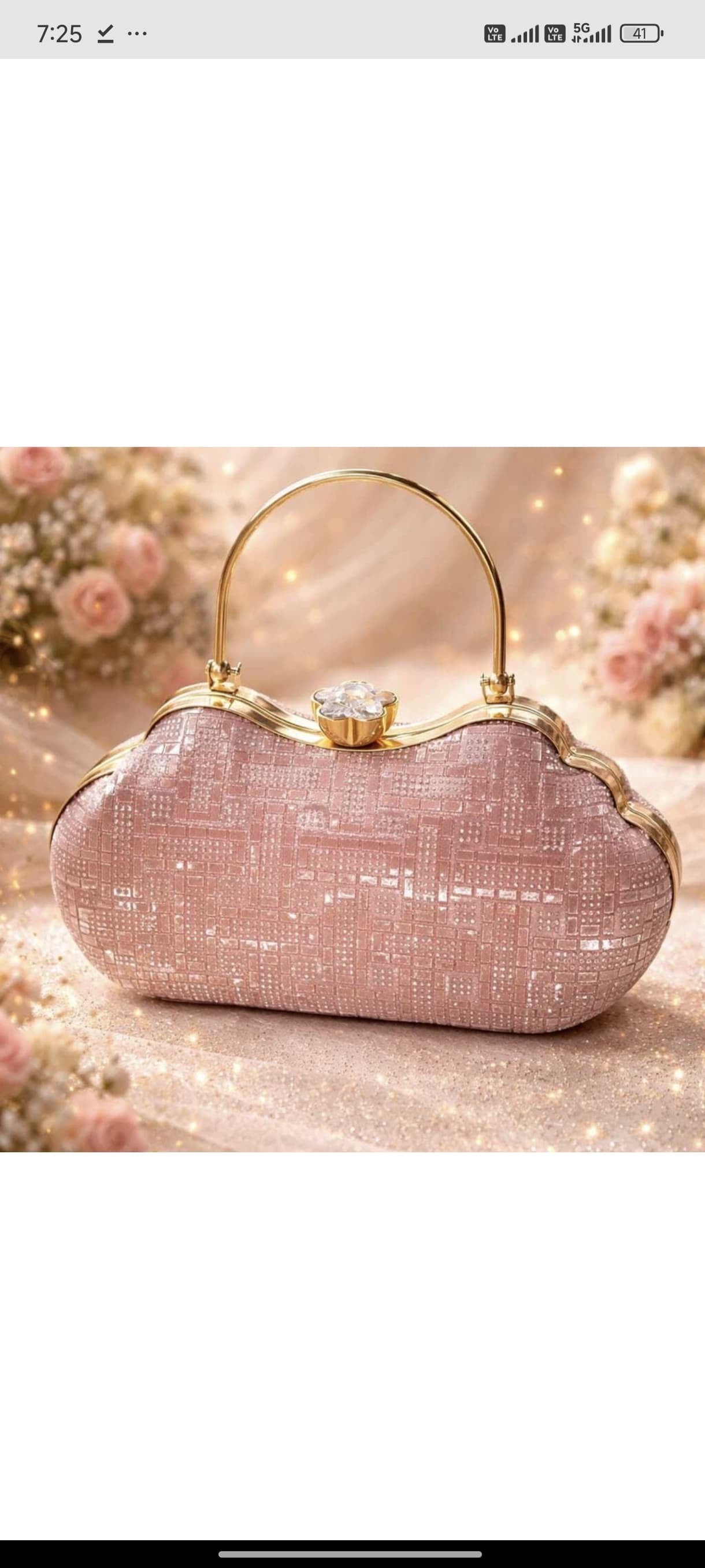Luxury Pink Glitter Party Wear Clutch for Women - Elegant Bridal Handbag with Golden Handle