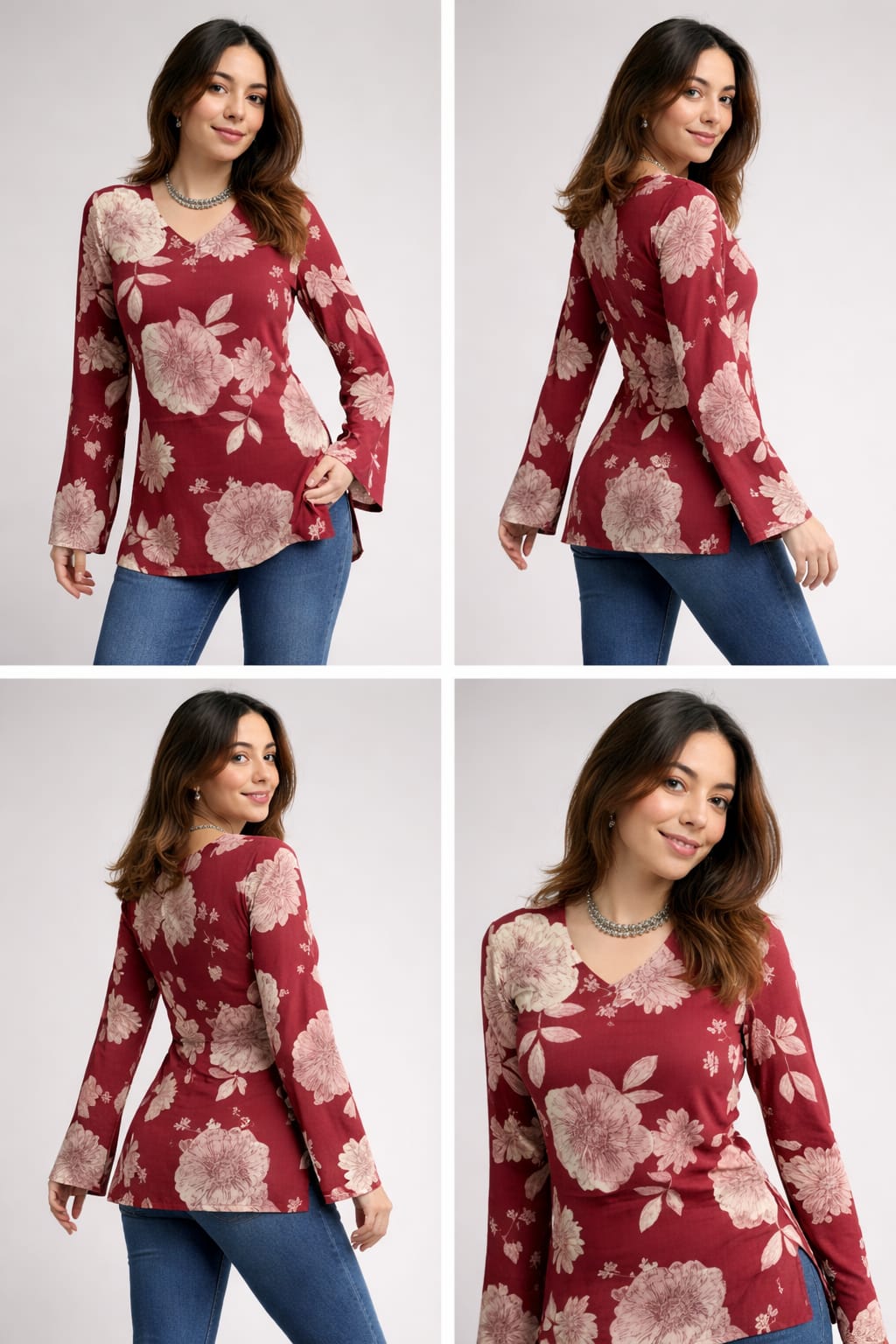Luxury Deal - Premium Pink Floral Printed Flared Tunic for Women