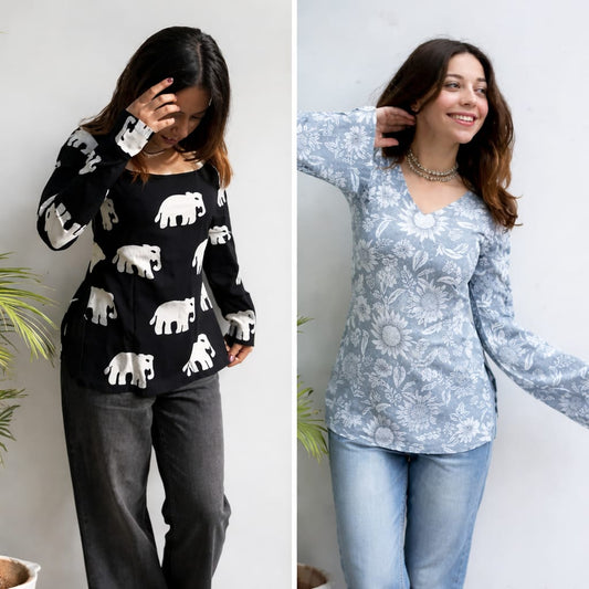 🌺 Women’s Red Jaipuri Printed Full Sleeve Tunic