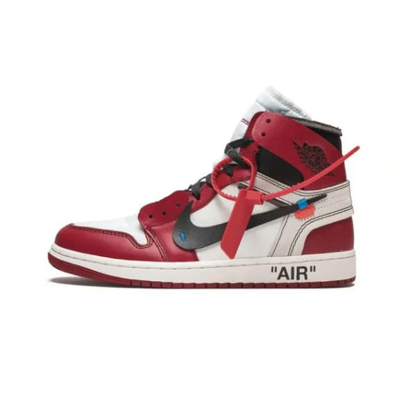 Red and white sneaker with Nike logo on a white background