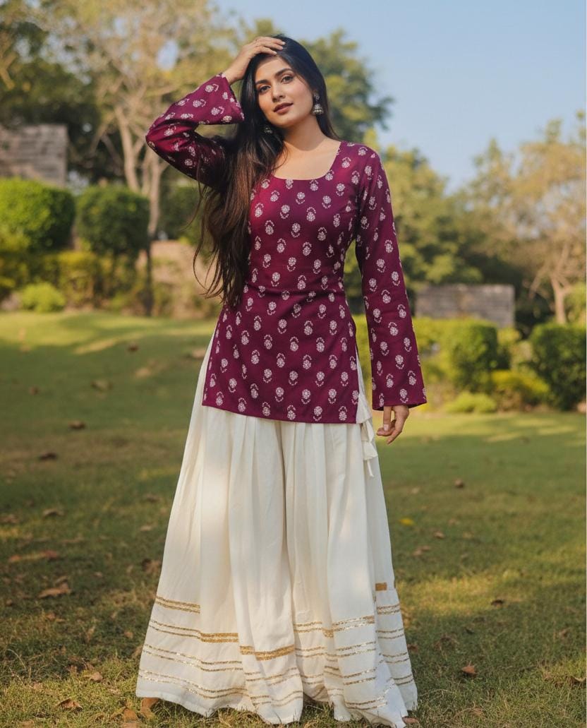 Womens Rayon Printed Top & Sharara Set – Festive Edition