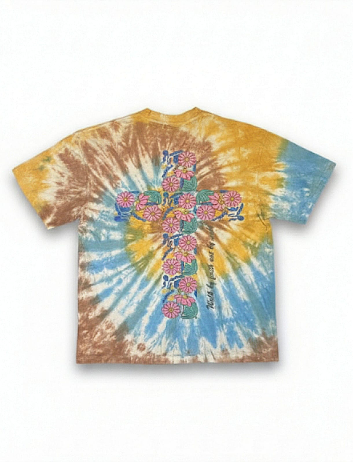 ZARA Men’s Multi-Color Tie-Dye Relaxed Fit Cotton T-Shirt with Floral Cross Pocket Print