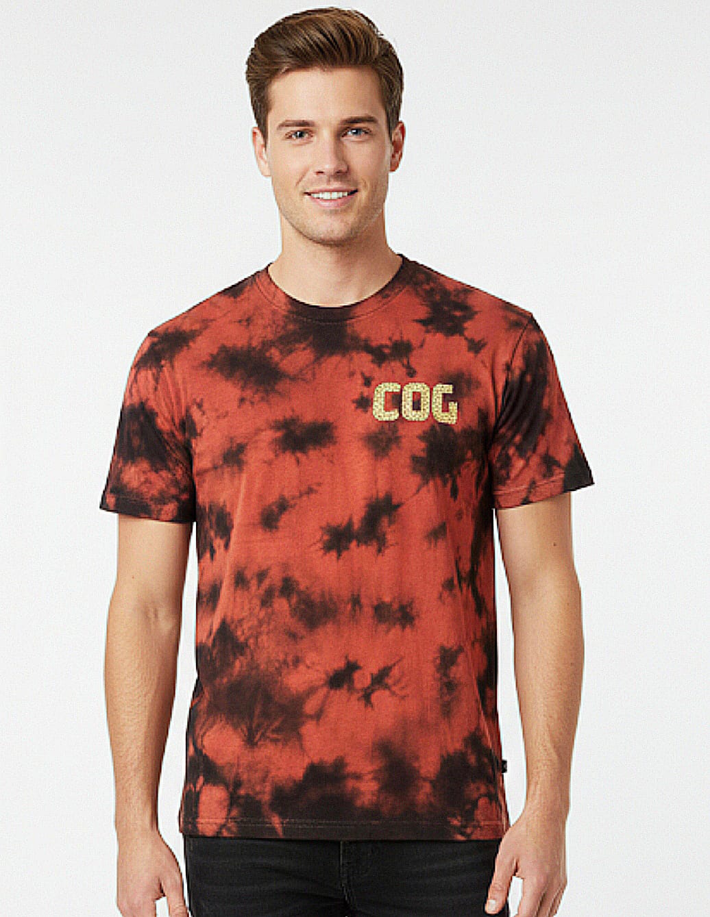 ZARA Men’s Oversized Tie-Dye Crew Neck Tee - Red & Black Streetwear Graphic T-Shirt