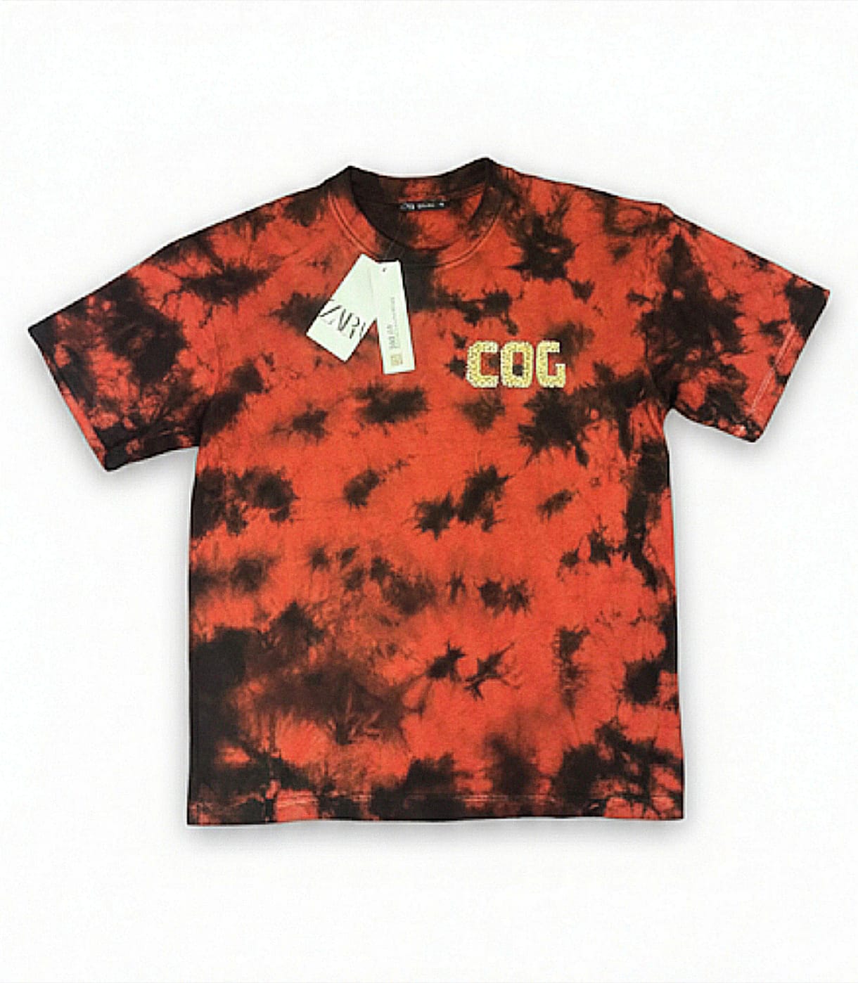 ZARA Men’s Oversized Tie-Dye Crew Neck Tee - Red & Black Streetwear Graphic T-Shirt
