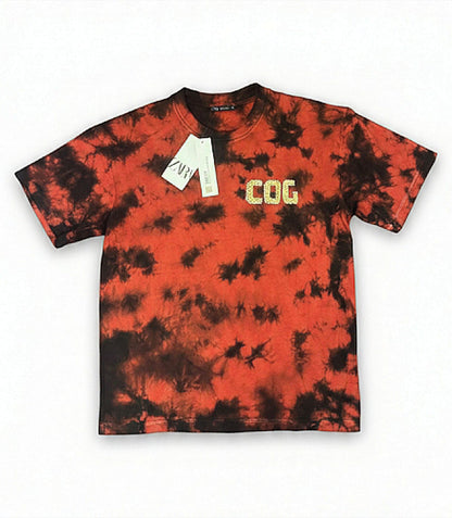 ZARA Men’s Oversized Tie-Dye Crew Neck Tee - Red & Black Streetwear Graphic T-Shirt
