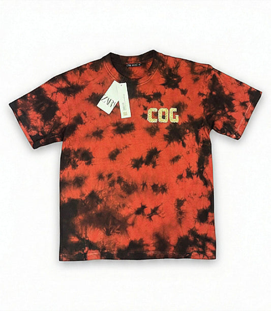 ZARA Men’s Oversized Tie-Dye Crew Neck Tee - Red & Black Streetwear Graphic T-Shirt