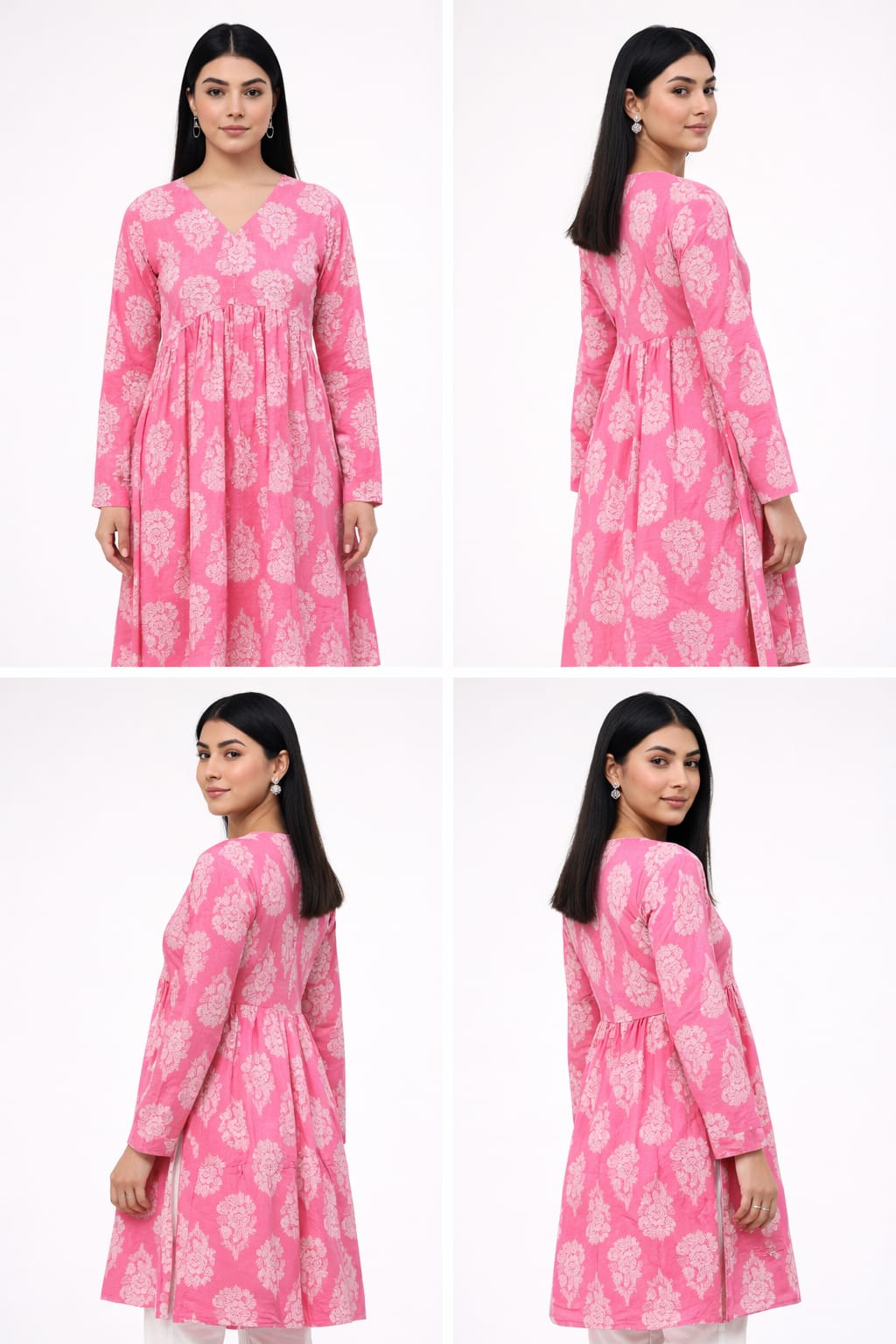 Luxury Deal - Premium Pink Floral Printed Flared Tunic for Women