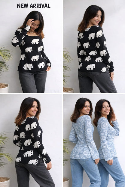 🌺 Women’s Red Jaipuri Printed Full Sleeve Tunic