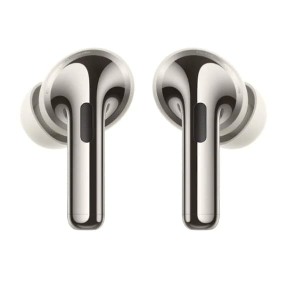 Wireless earbuds on a white background