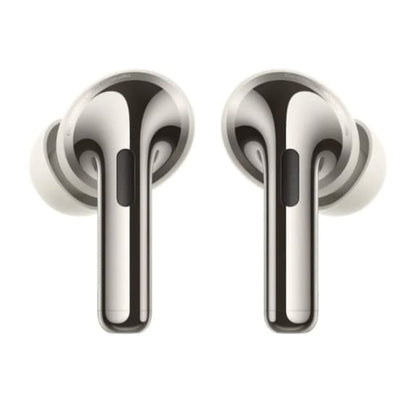 Wireless earbuds on a white background