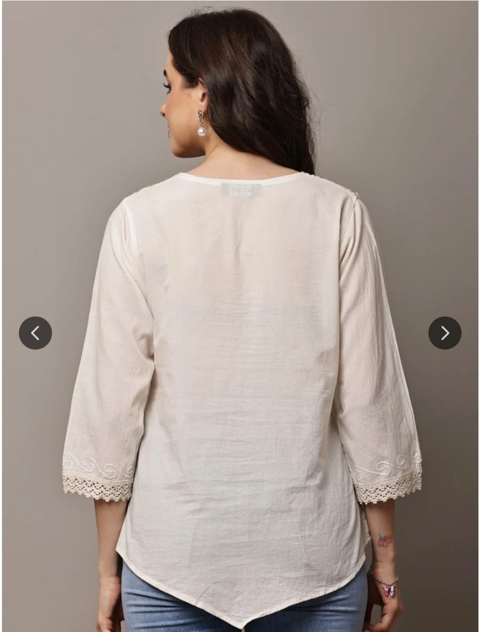 Women's White Cotton Embroidered Lucknowi Chikankari Top - Elegant Boho Tunic