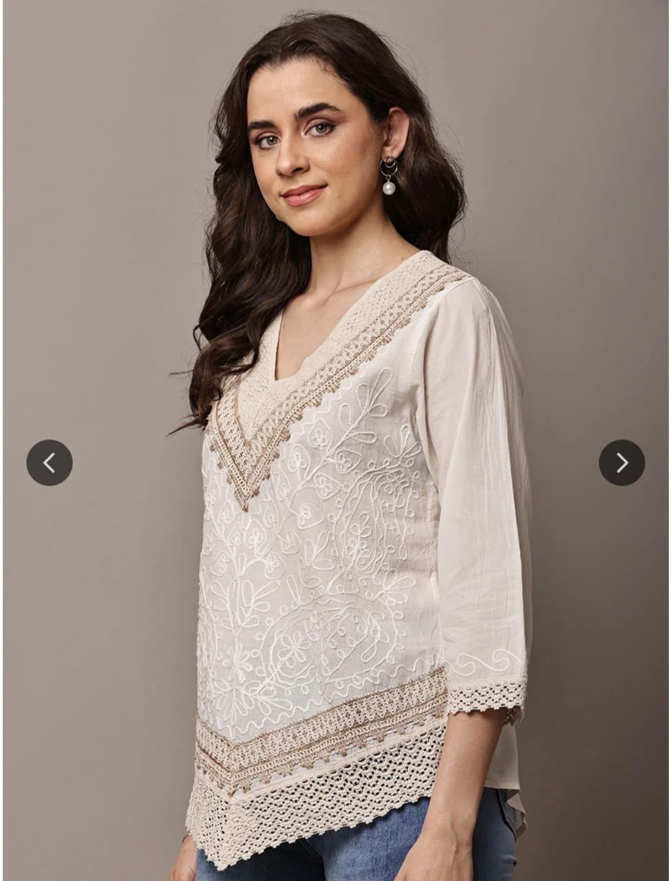 Women's White Cotton Embroidered Lucknowi Chikankari Top - Elegant Boho Tunic