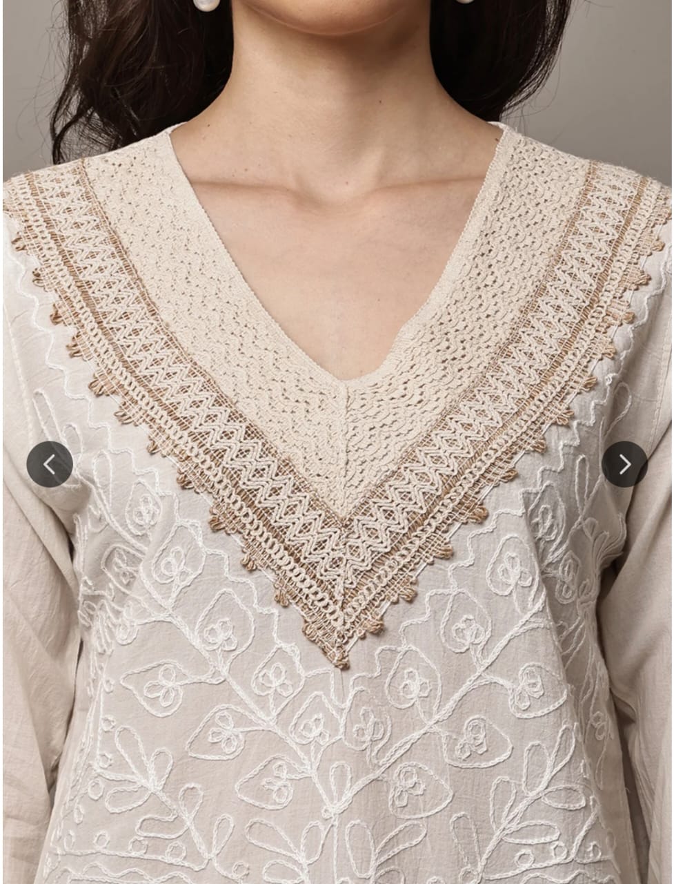 Women's White Cotton Embroidered Lucknowi Chikankari Top - Elegant Boho Tunic