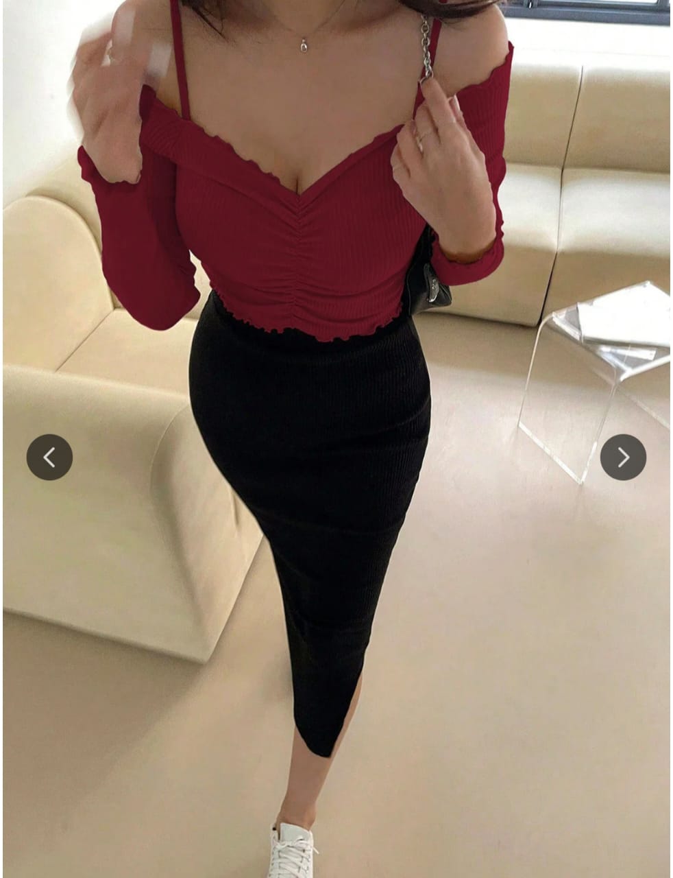 Winter- Fall-25 Women Ribbed Off-Shoulder Cold-Shoulder Fitted Crop Top