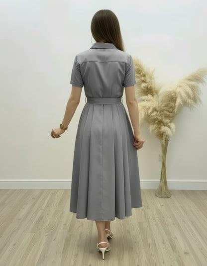 Trendy Half Sleeve Button-Down Midi Dress for Women - Stylish Evening Outfit