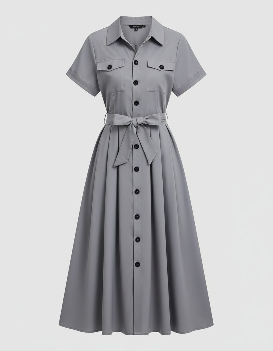 Trendy Half Sleeve Button-Down Midi Dress for Women - Stylish Evening Outfit