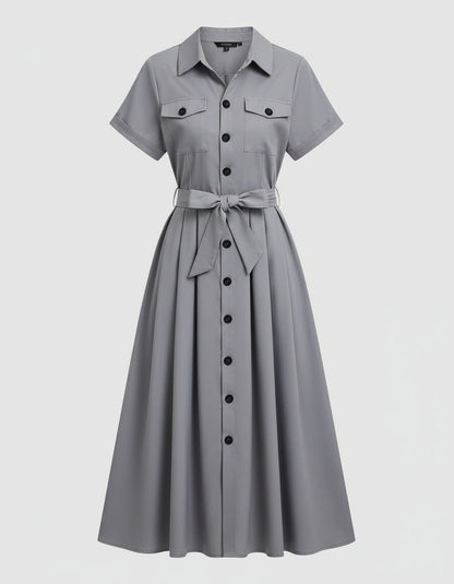 Trendy Half Sleeve Button-Down Midi Dress for Women - Stylish Evening Outfit