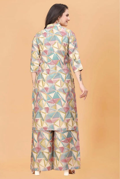 Premium Geometric Print Women's Kurta with Palazzo Set - Stylish Ethnic Wear
