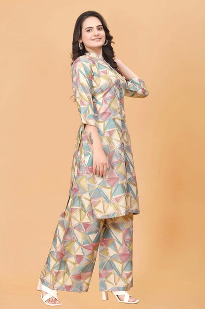 Premium Geometric Print Women's Kurta with Palazzo Set - Stylish Ethnic Wear