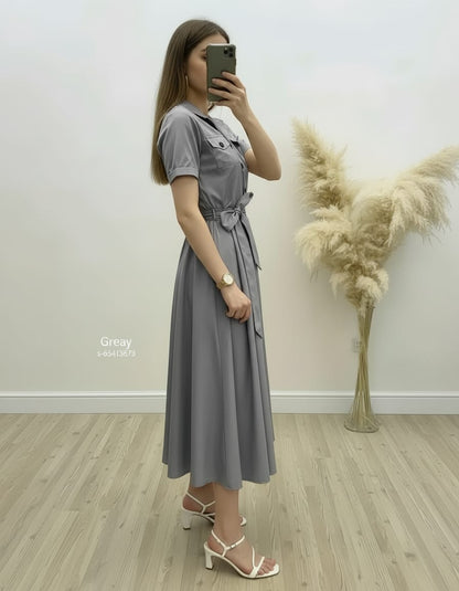 Trendy Half Sleeve Button-Down Midi Dress for Women - Stylish Evening Outfit