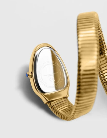 Luxury Snake Pattern Bracelet Watch for Women - Gold-Plated with Emerald Green Dial