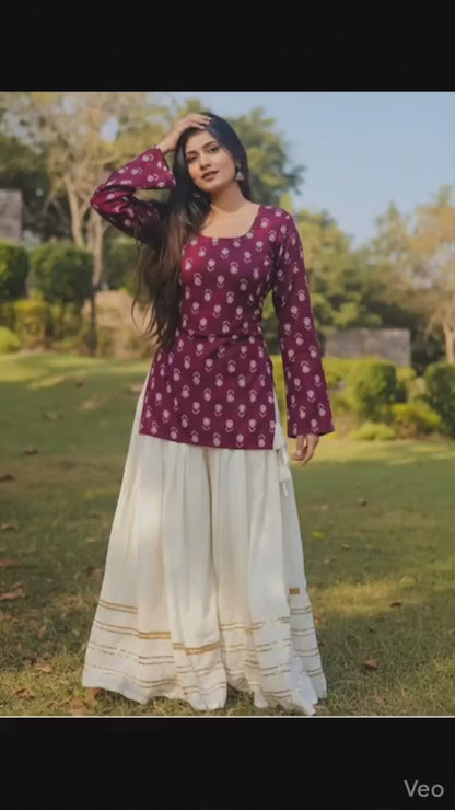 Womens Rayon Printed Top & Sharara Set – Festive Edition