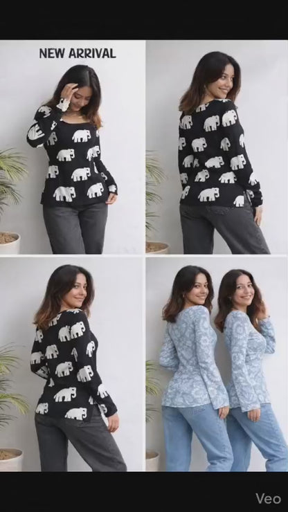 🌺 Women’s Red Jaipuri Printed Full Sleeve Tunic
