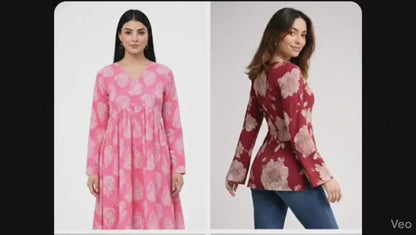 Luxury Deal - Premium Pink Floral Printed Flared Tunic for Women